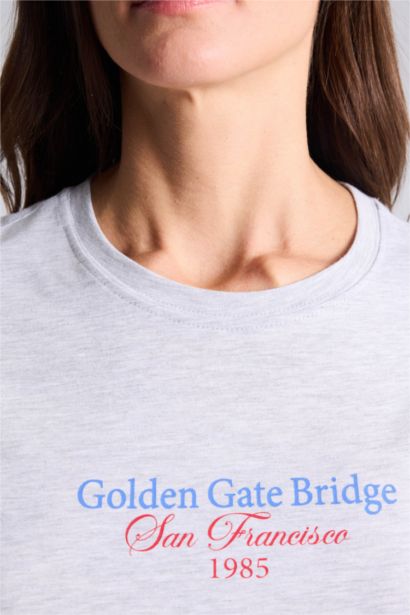 Regular Fıt Bisiklet Yaka Baskılı Penye Kısa Kollu Tişört