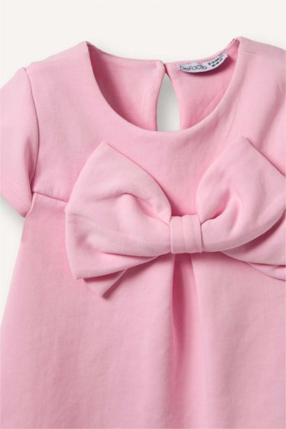 فستان بيبي بناتي نص كم بياقة مستديرة