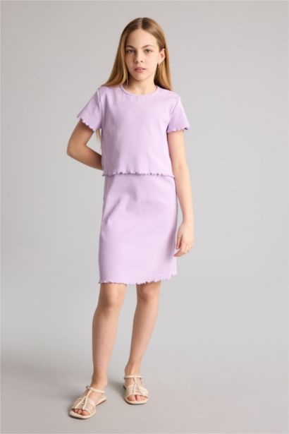 فستان بناتي مضلع قصة عادية - قطعتين