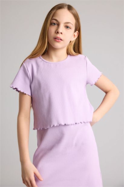 فستان بناتي مضلع قصة عادية - قطعتين