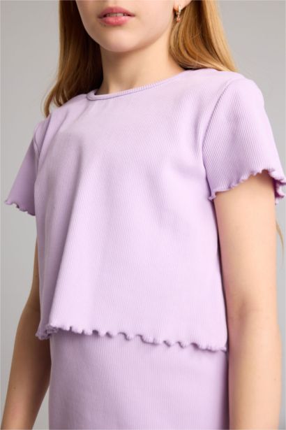 فستان بناتي مضلع قصة عادية - قطعتين