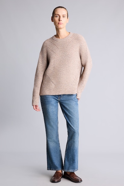 Relaxed Fit Wool Blend Crew Neck Knitted Pullover