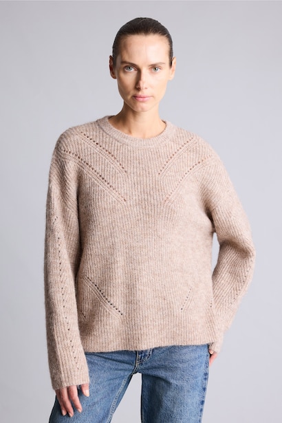 Relaxed Fit Wool Blend Crew Neck Knitted Pullover