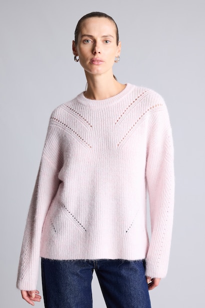 Relaxed Fit Wool Blend Crew Neck Knitted Pullover