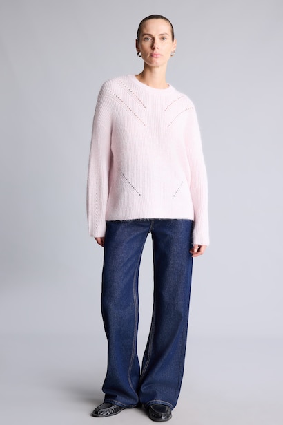 Relaxed Fit Wool Blend Crew Neck Knitted Pullover