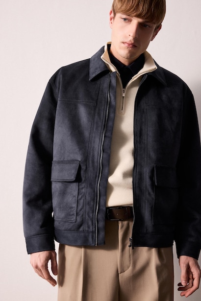 Veste en suédine ultra douce doublée à col polo et fermeture zippée Coupe régulière