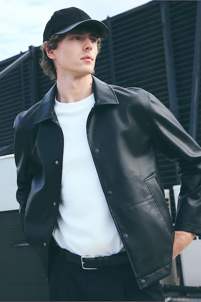 Snap Col Polo Veste en cuir