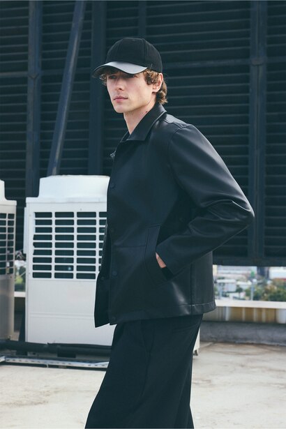 Snap Col Polo Veste en cuir