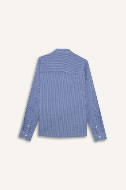 Boxy Fit Shirt Collar Crinkle Long Sleeve Shirt