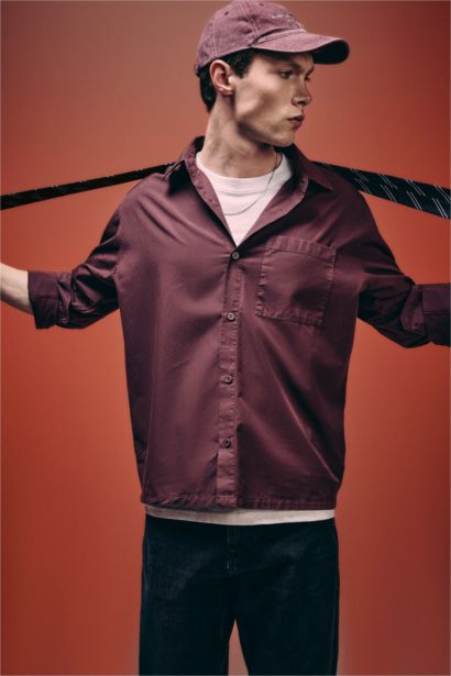 Boxy Fıt Baskılı Poplin Gömlek