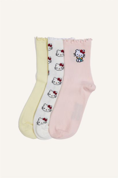 Kadın Hello Kitty  Fırfırlı 3'lü Pamuklu Uzun Çorap