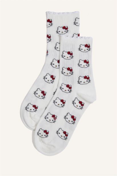 Kadın Hello Kitty  Fırfırlı 3'lü Pamuklu Uzun Çorap