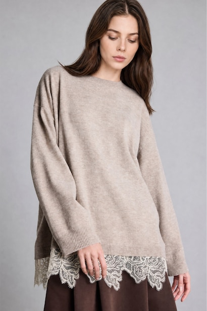 Relaxed Fit Knitted Crew Neck Sweater