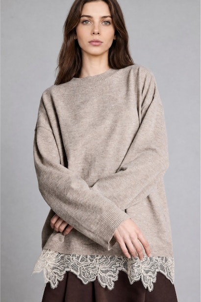 Relaxed Fit Knitted Crew Neck Sweater