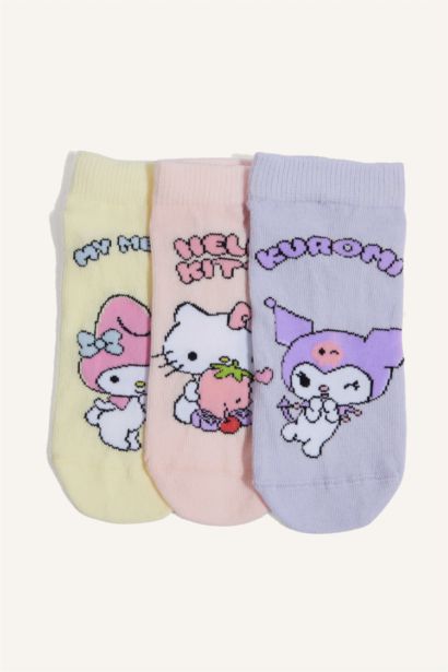 Hello Kitty Pamuklu 3'Lü Patik Çorap Kız Çocuk