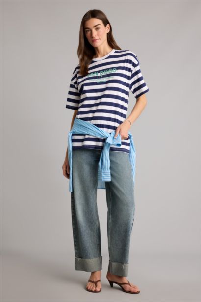 Oversıze Çizgili Tişört