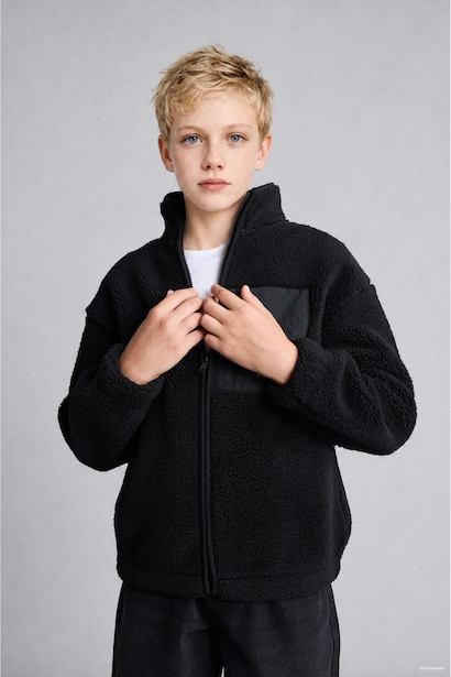 Dik Yaka Pelüş Sweatshirt Hırka Erkek Çocuk