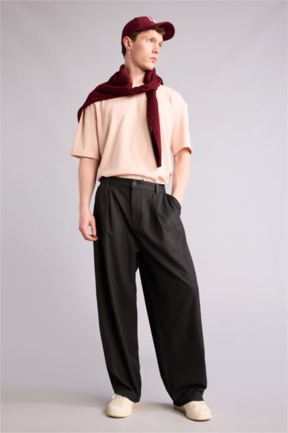 بنطلون قماش كلاسيكي برجل واسع