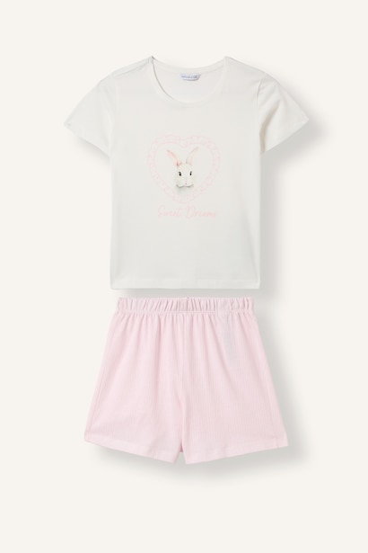 %100 Pamuk 2'li Pijama Takımı Baskılı Şortlu Kız Çocuk