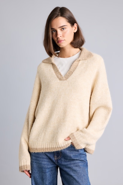 Oversize Polo Yaka Kontrast Basic Kazak