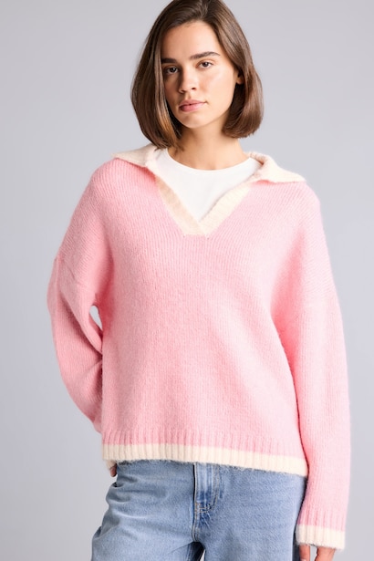 Oversize Polo Yaka Kontrast Basic Kazak