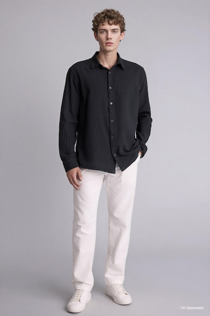 100% Cotton Regular Fit Shirt Collar Long Sleeve Shirt