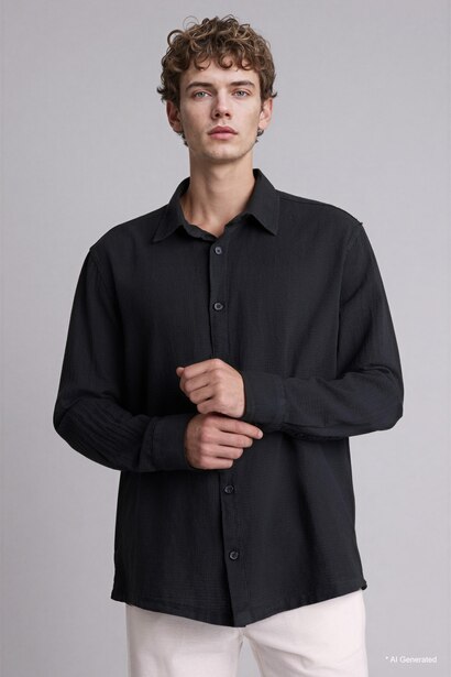 100% Cotton Regular Fit Shirt Collar Long Sleeve Shirt