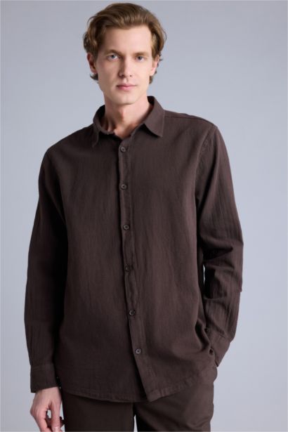 Regular Fıt Gömlek Yaka Uzun Kollu Gömlek