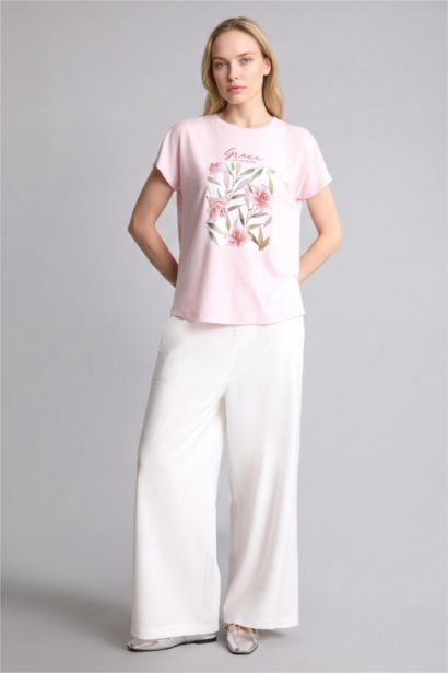 تيشيرت نص ردن فلورال برقبة مستديرة