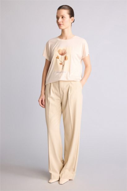 Regular Fit Çiçek Desenli Tişört