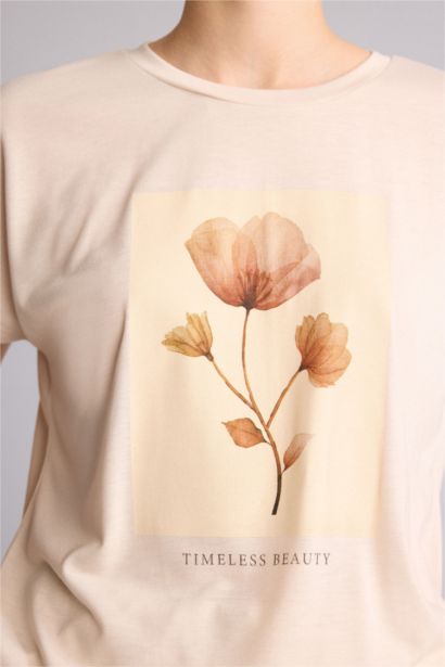 Regular Fit Çiçek Desenli Tişört
