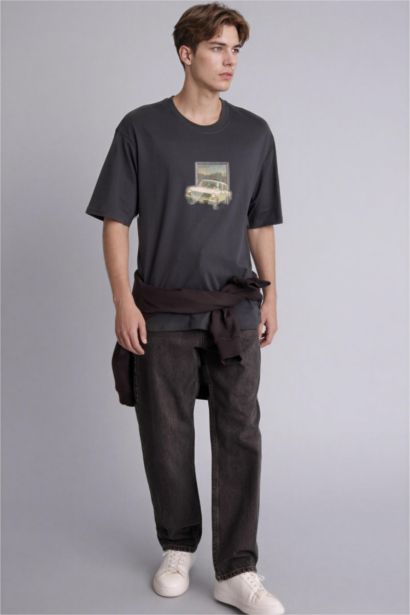 Leonardo da Vıncı Boxy Fıt Slogan Desenli Kısa Kollu Tişört