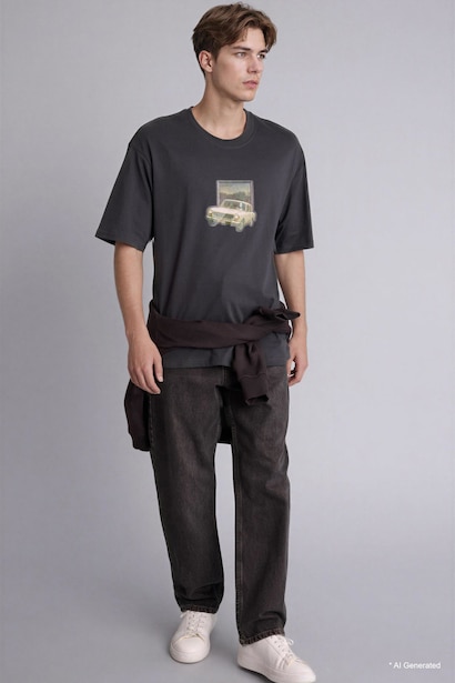 T-shirt boxy imprimé slogan Leonardo da Vinci à manches courtes