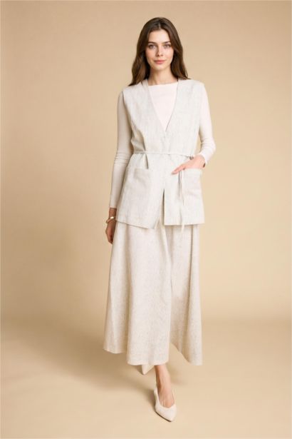 A Cut Striped Linen Skirt