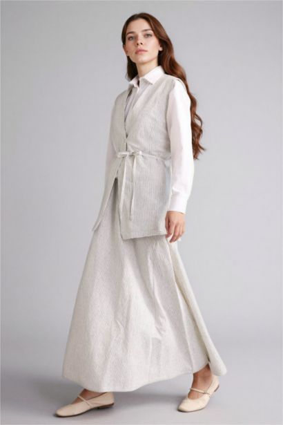 A Cut Striped Linen Skirt