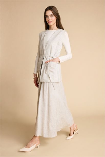 A Cut Striped Linen Skirt