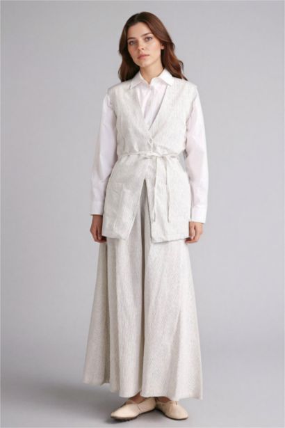 A Cut Striped Linen Skirt