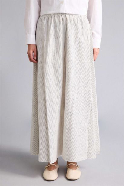 A Cut Striped Linen Skirt