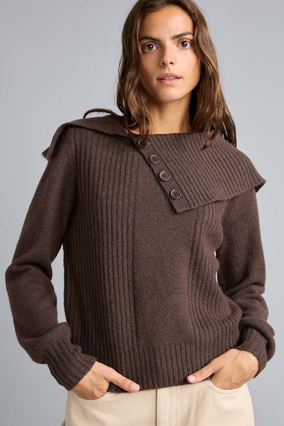 Regular Fit Shawl Collar Wool Blend Pullover