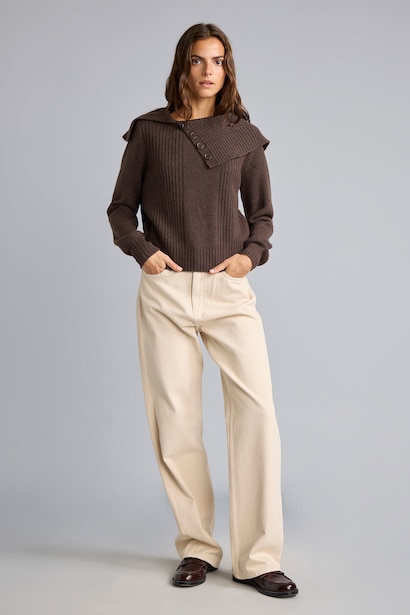 Regular Fit Shawl Collar Wool Blend Pullover