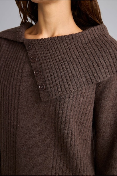 Regular Fit Shawl Collar Wool Blend Pullover
