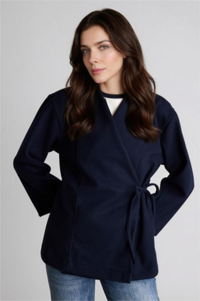 Fıtted İçi Yumuşak Tüylü Bağlamalı Hırka