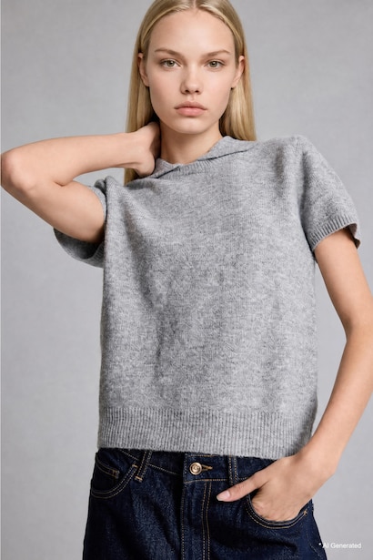 Pull à manches courtes et col polo en mélange de laine Coupe régulière