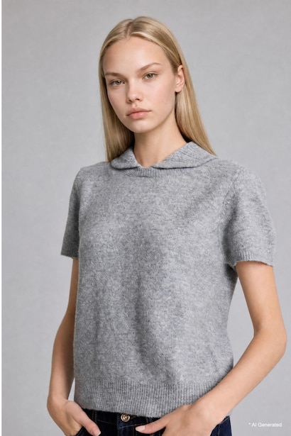 Pull à manches courtes et col polo en mélange de laine Coupe régulière