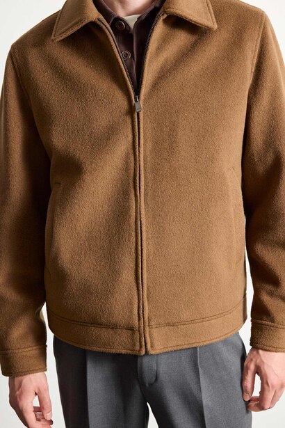 Regular Fit Fermuarlı Kaşe Mont