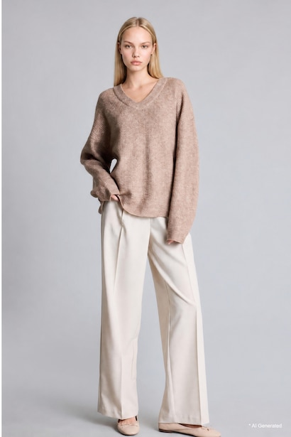 Pull en tissu selanik à col V Coupe oversize
