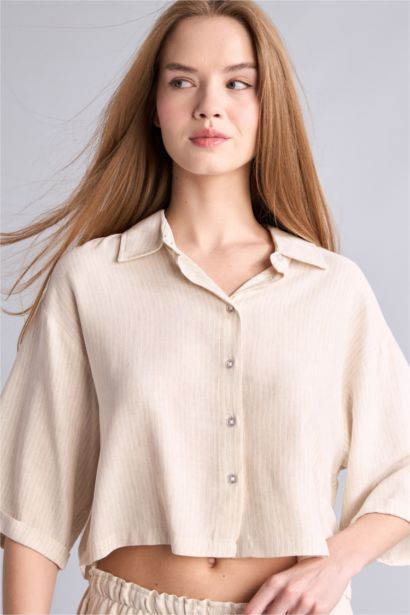 Oversize Kısa kollu Keten Gömlek