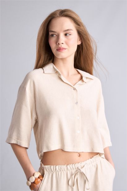 Oversize Kısa kollu Keten Gömlek
