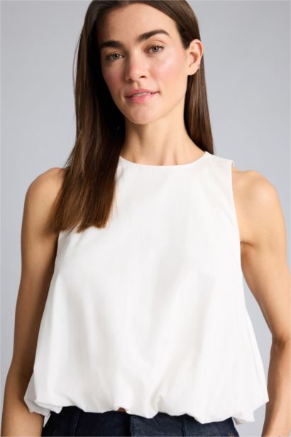 Balloon Fit Crew Neck Sleeveless Blouse