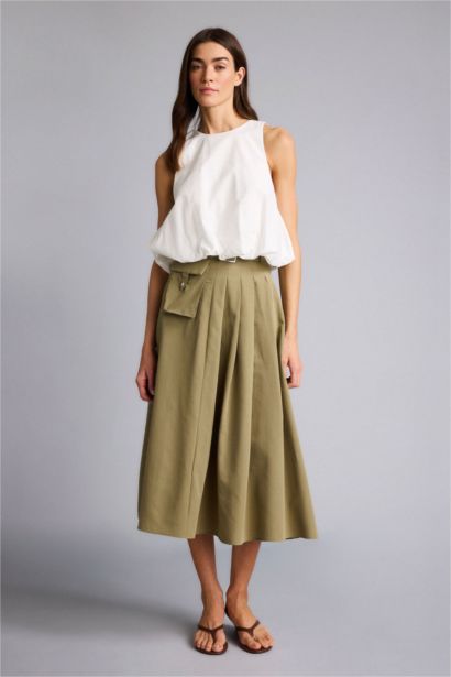 Balloon Fıt Bisiklet Yaka Poplin Kolsuz Bluz